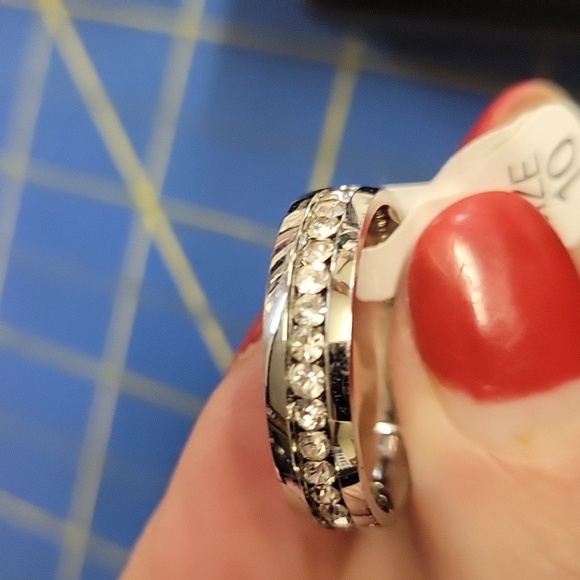 Rhinestone Faux Diamond Around Band Ring - Picture 2 of 3